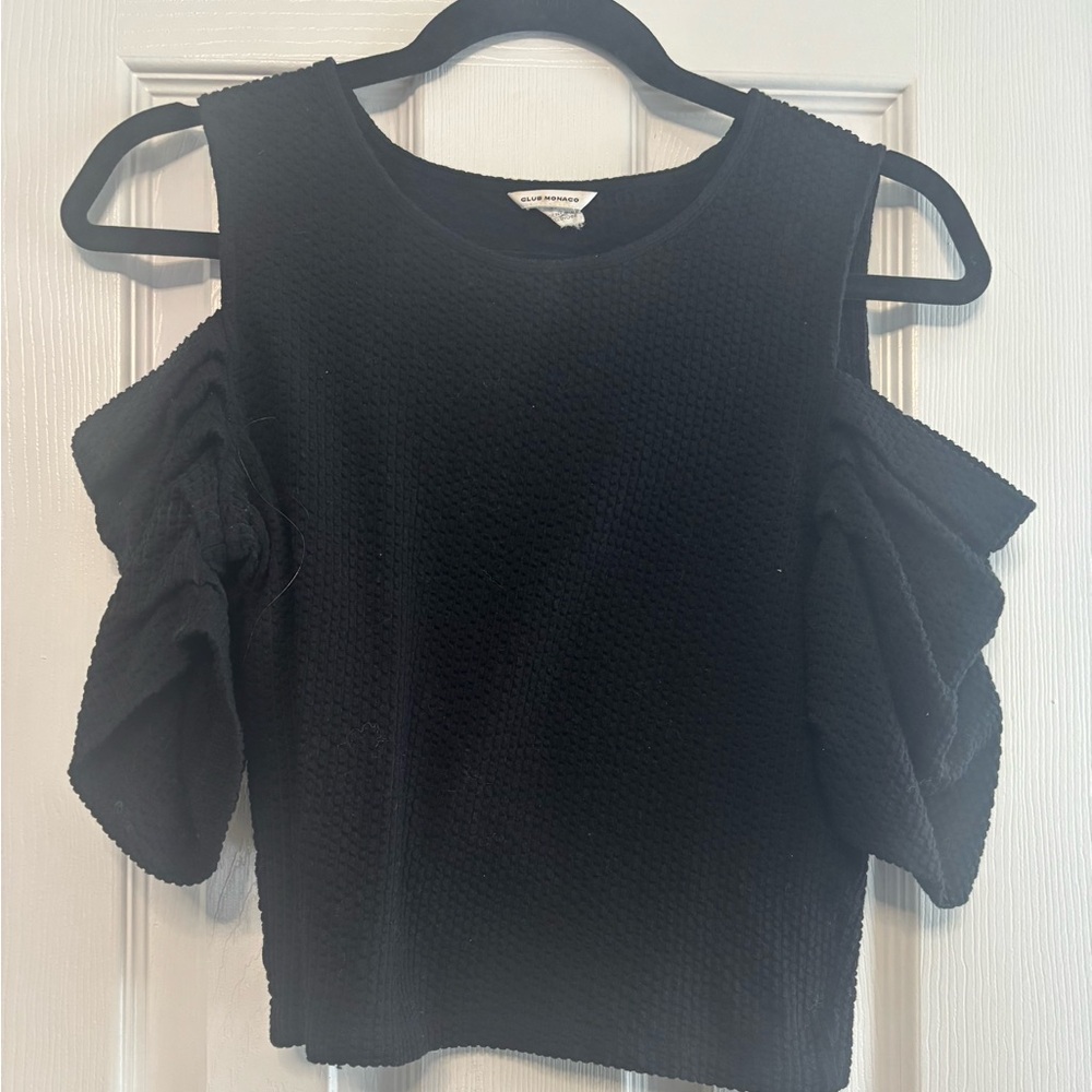 Club Monaco Black Textured Cold Shoulder Blouse